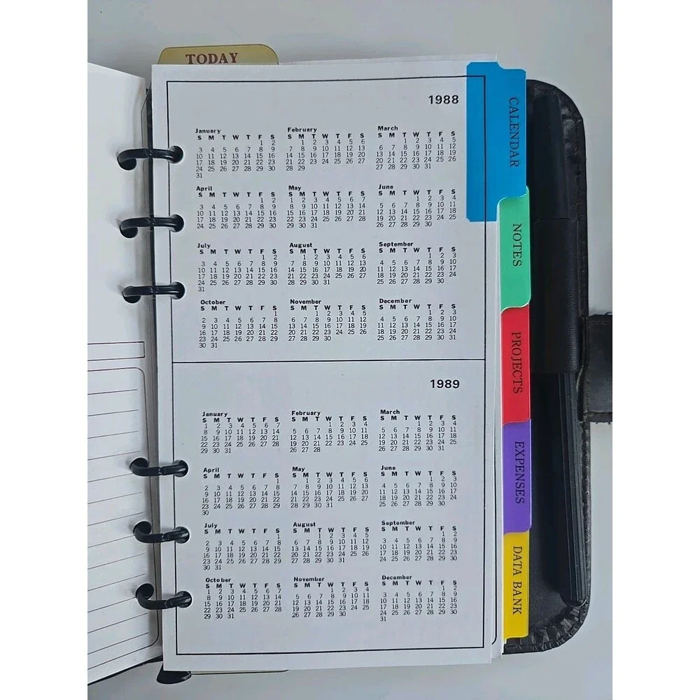 Vintage 80s  Day Timer Planner Fortune Dark Brown 6 Ring Minimal Use